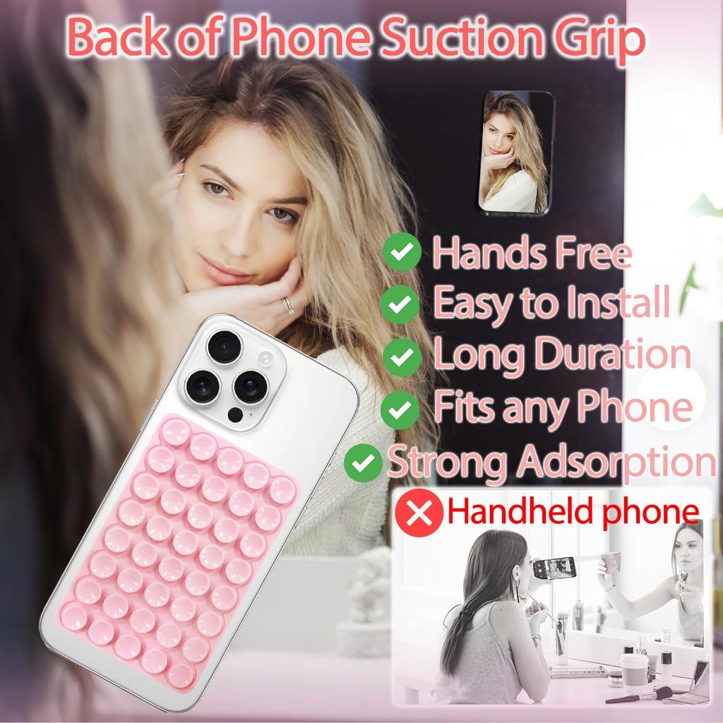 Silicone Suction Phone Mount, Non-Slip Adhesive Stand for Selfies & Videos, Sticky Phone Holder for Cell Phones — Light Pink