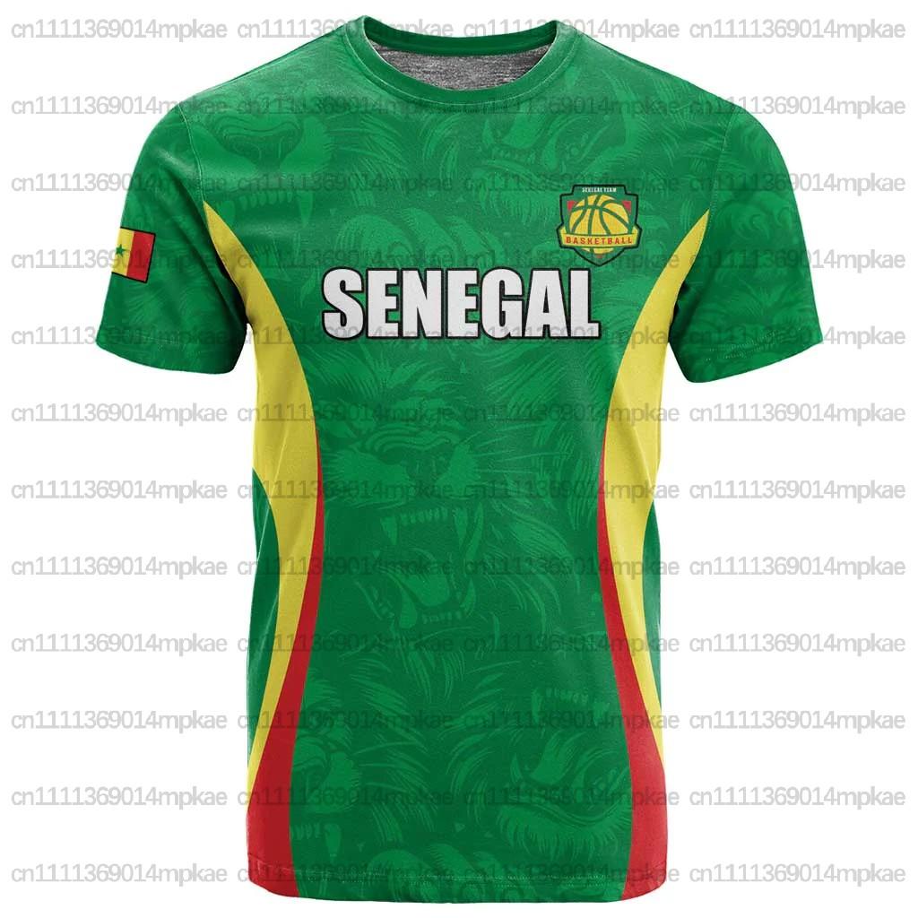 Men's Crew Neck Short Sleeve T-Shirt, Senegal National Print T-Shirt, Football Style, Simple Top, Loose Fit, African T-Shirt