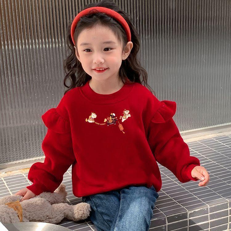 Girls Fleece Lined Long Sleeve Sweatshirt with Flutter Sleeves for Autumn Winter