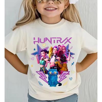 Ubranka dla Dziewczynki Kpop Demon Hunters Huntrix T-shirt Zabawny Prezent dla Fanów Harajuku Koszulki Dziecięce Letni Krótki Rękaw Chłopięce Topy