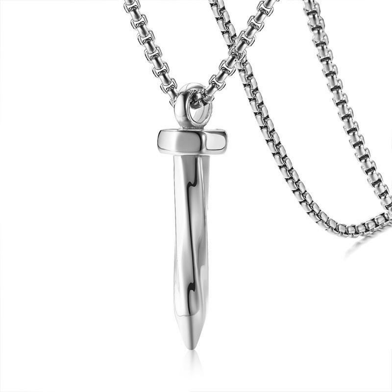 Retro Double Dragon War God Cross Pendant Necklace with Inlaid Diamond - Titanium Steel Jewelry