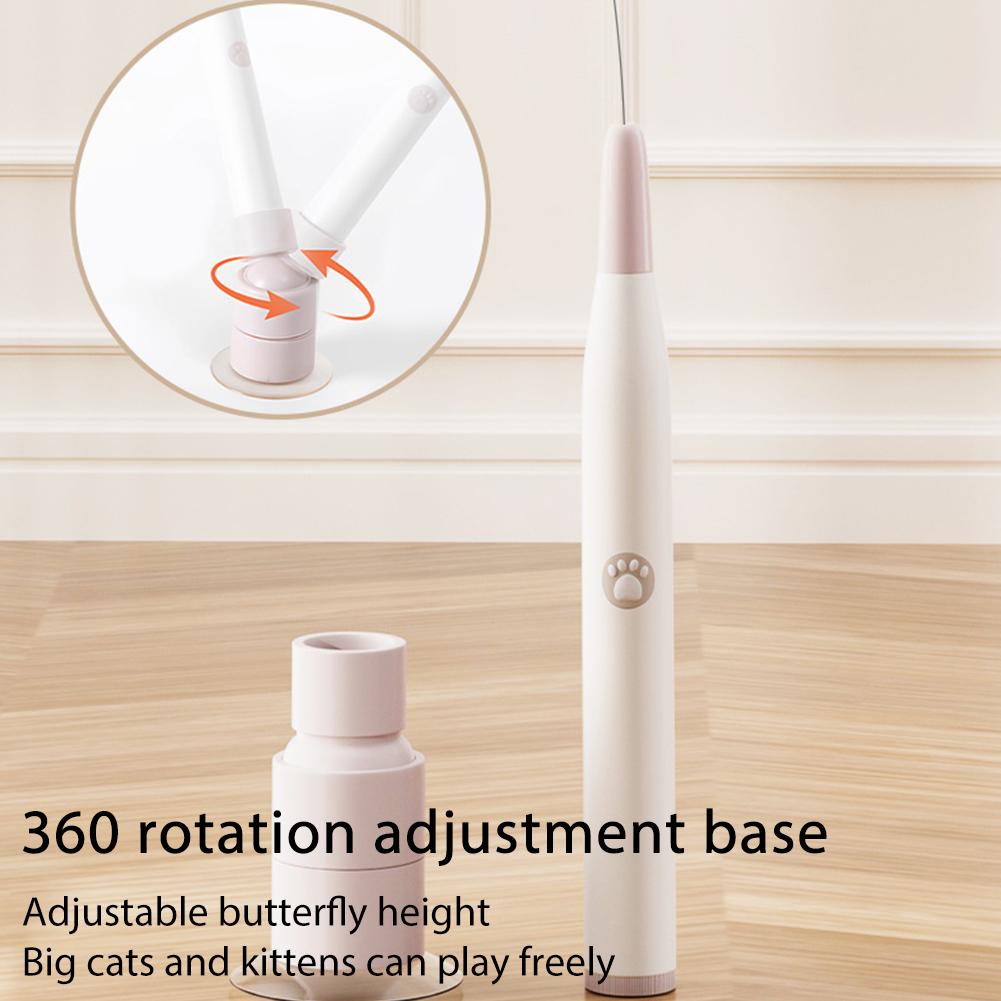 Automatic Cat Teaser Switchable Butterfly Pattern Cat Teasing Stick 360° Swivel Self-hilarity Relieves Interactive Pet Cat Toy