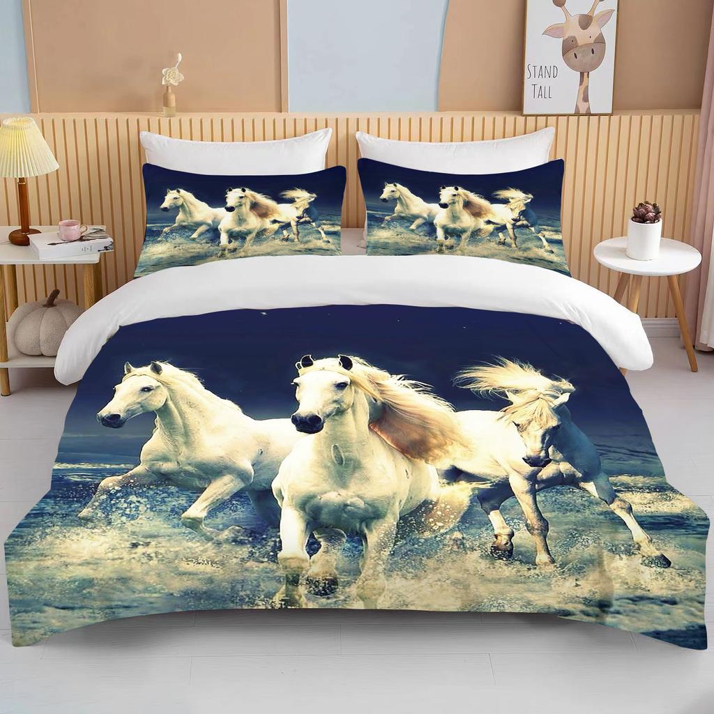 Running Horses Bedding Set Soft Comforter Set And Pillowcase Queen Size Decor Home Luxury Bed Set Animal Duvet Cover For Boy Bed