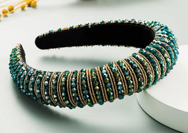 3cm Width Crystal Luxury Girl's Handmade Beaded Hairband Braided Rhinestone Bead Headband