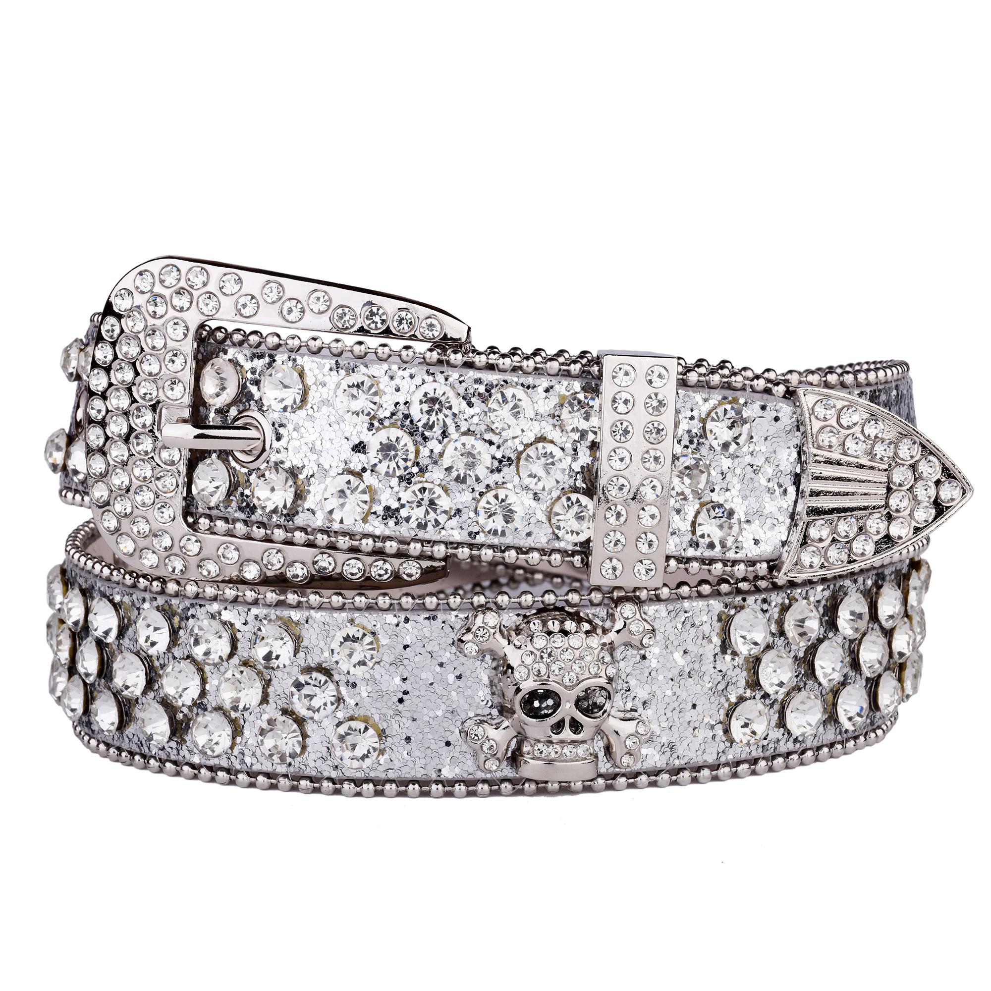 Strass Schedel Riem Westerse Cowgirl Riemen Voor Vrouwen Meisjes Met Studs PU Leer Country Riem 115 gray