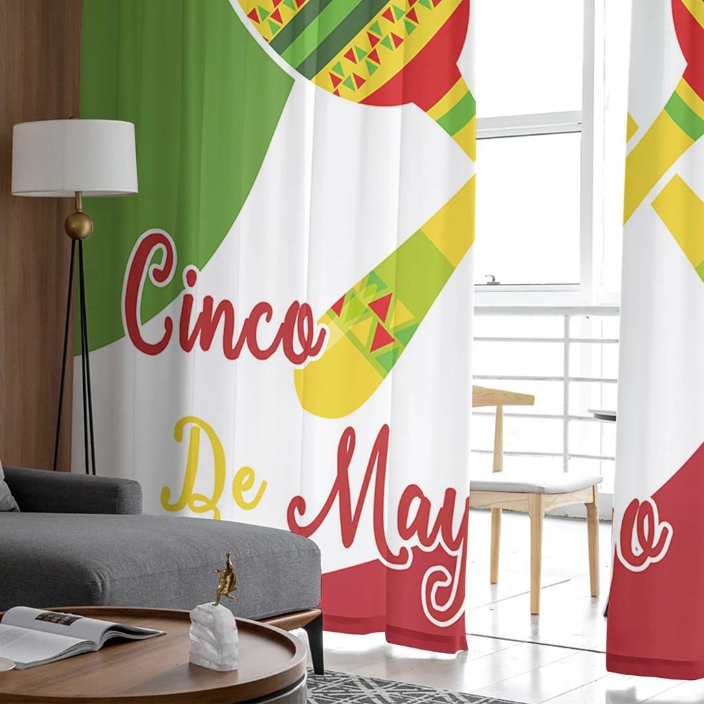 Mexico Cinco De May Celebrate Tulle Curtain Home Office Window Decor Bedroom Kitchen Balcony Modern Sheer Curtain