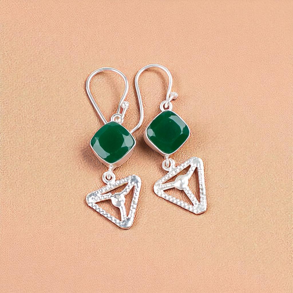 Green Onyx Gemstone 925 Sterling Silver Jewelry Handmade Wedding Earrings 2.00" EE-45-13