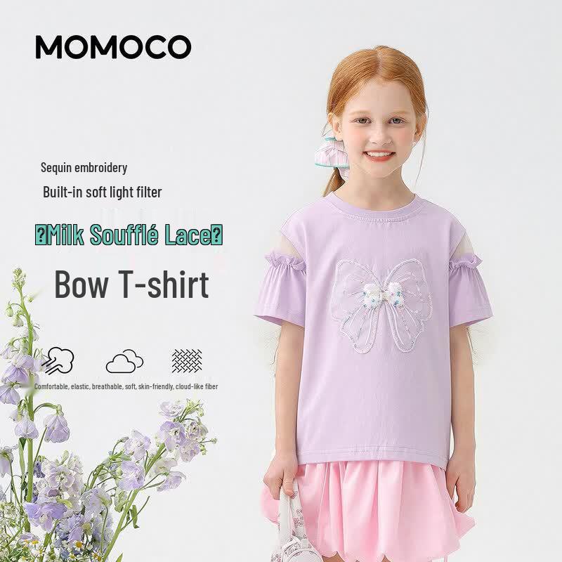 Детская футболка с коротким рукавом и оборками для девочек MOMOCO 105