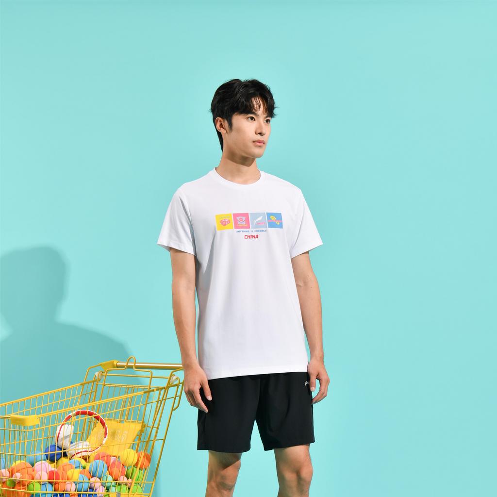 Li-Ning Ping Pong Series Graphic Print Round Neck T-Shirt Unisex Tops White ATST031-2
