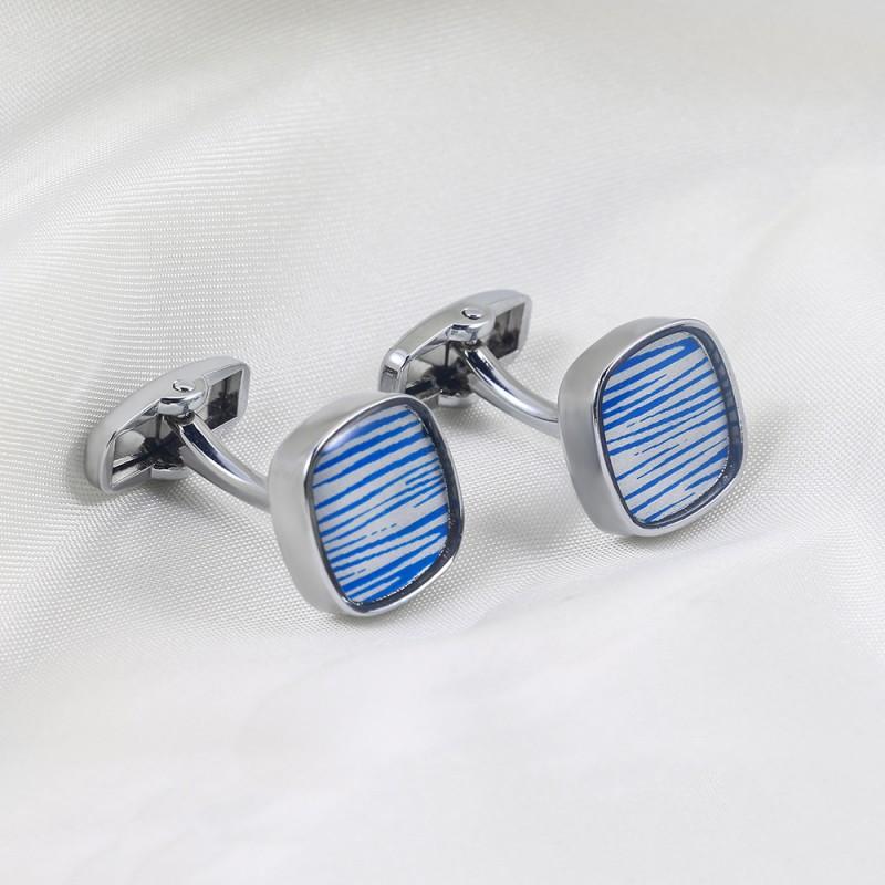 Blue Striped Dropper Gun Black Silver Metal Cufflinks Men s French Natural серебряный