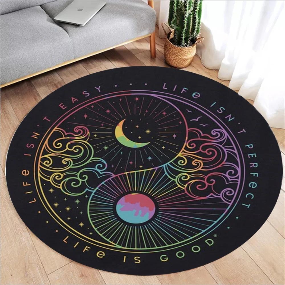Bohemian Star Moon Printed Round Carpet Plant Butterfly Tarot Moon Phase Flower Round Rug Witchcraft Astrology Round Mat 60cmx60cm