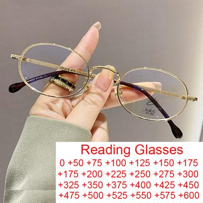 Trendy Gold Metal Oval Shades Unisex Reading Glasses Blue Light Blocking Eyewear Small Round Frames