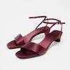 Fashion Elegant Square Toe Ankle Strap Heeled Sandals Women Sexy Peep Toe Low Wide Heel Summer Shoes Cozy Satin Designer Shoes for Women