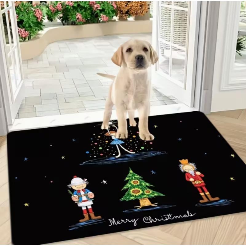 Charming Nutcracker Christmas Welcome Mat Non Slip Machine Washable Polyester Fiber Floor Mat Suitable for Indoor Outdoor Use