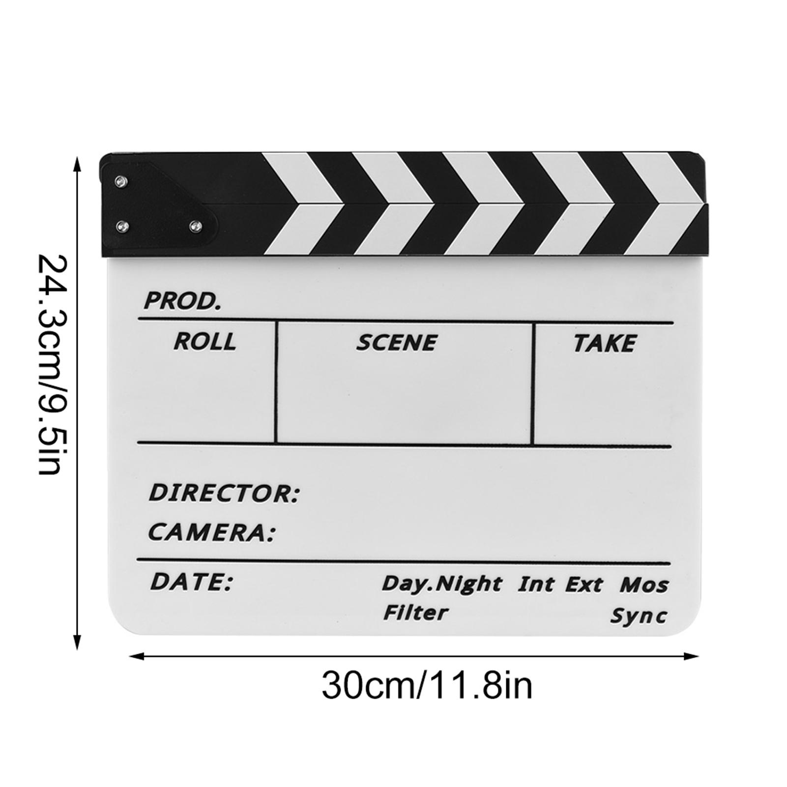 

Dry Erase Acrylic Director Film Clapboard Movie TV Cut Action Scene Clapper Board Slate with Marker Pen, Color Stick, black & white stick