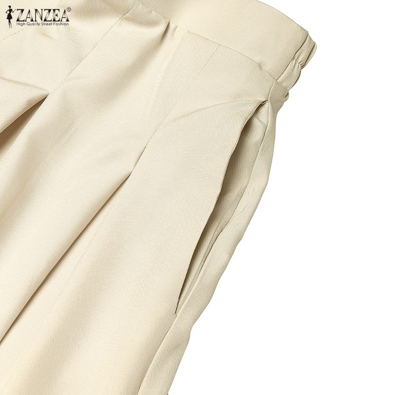 ZANZEA Women Elastic Waist Loose Casual Wide Leg Culottes Pants