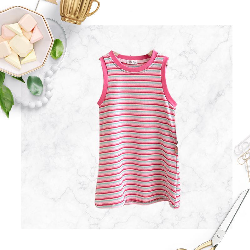 

Девичье летнее платье без рукавов в полоску - Милое платье-сарафан в корейском стиле 130 cm