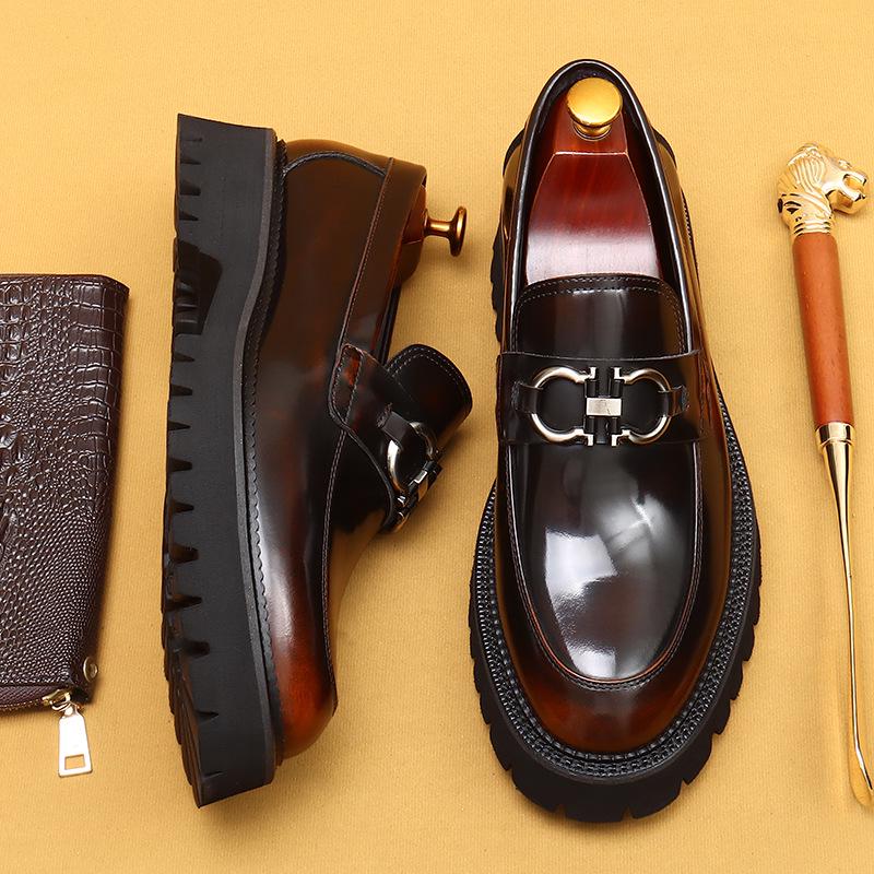 Men's Patent Leather Loafers: British Style, Business Casual, Double Thick Sole.