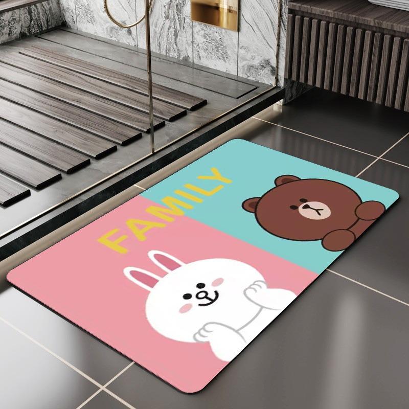 Cartoon Dog Cat Printed Bath Mat Super Absorbent Shower Bathroom Rug for Home Decor Laundry Room Toilet Non Slip Entrance Carpet