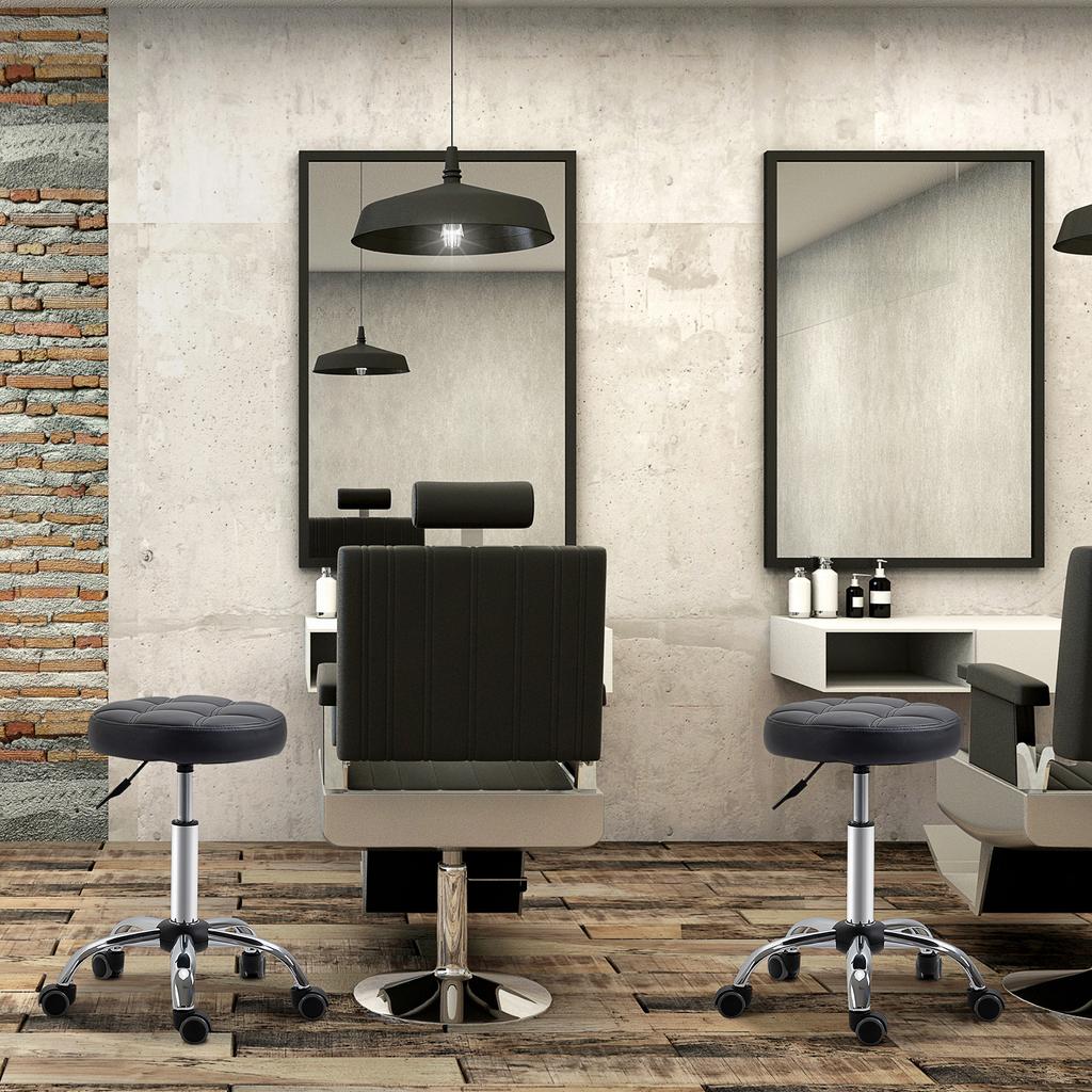 2-Piece Set Rolling Stool Height-Adjustable, Swivel Stool 48-63 cm, Work Stool 360 degrees Rotatable, Office Stool for Office, Salon, Massage, Spa