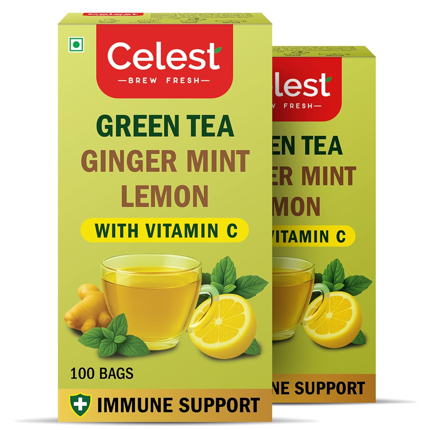 

Celest Green Tea Mint Lemon Ginger with Vitamin C 100 Tea Bags X Pack of 2 Refreshing Healthy Beverage