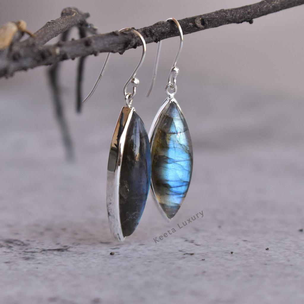 Huge Labradorite Dangle Earrings , Labradorite Jewelry, Long Crystal Dangle , Wedding Gifts , Marquise Handmade Earring, Bridesmaid Earrings