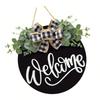 Welcome Door Sign Black Color Wreath Round Shape Hanging Welcome Doorplate for Home