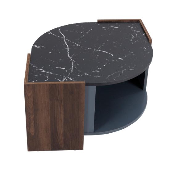 Double Layer Coffee Table Table Structured Made of Marble Dining Walnut in Contrasting Colors Living Room with Unique Lines Tea