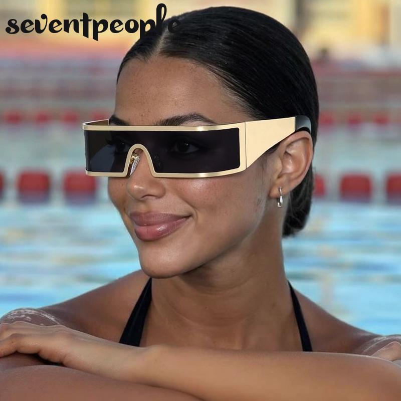 Small Frame One-Piece Shield Sunglasses Women  Luxury Brand Vintage Y2K Punk Goggle Sun Glasses Trendy Windproof Shades