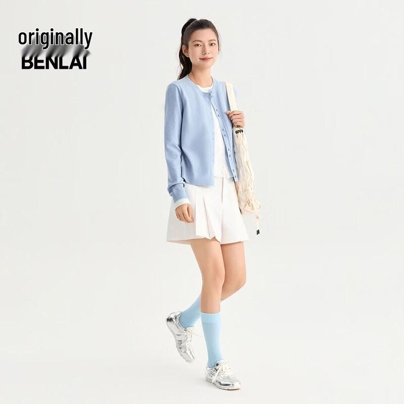 Benlai Damen Strickjacke im Faux-Zweiteiler-Design mit Kontraststrick