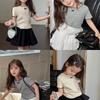 1-12Y Girl's Shirts Korean-style Knitted Lace-Trimmed Short-Sleeve Summer Ruched Tops Trendy Breathable Bow Tie Versatile Tee
