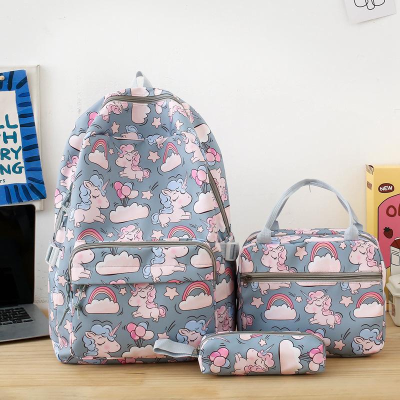 School bag new fashion nylon school bag for primary and secondary school students to reduce the burden, large capacity three-piece set