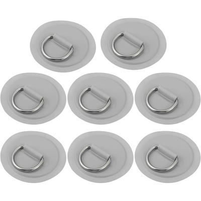 8-Pack 8x8cm D-Ring Patches – PVC Stainless Steel Round D-Ring Pads For Surfboards, Inflatable Boats, Kayaks – 4 Colors (Gray/Green/Orange/White)