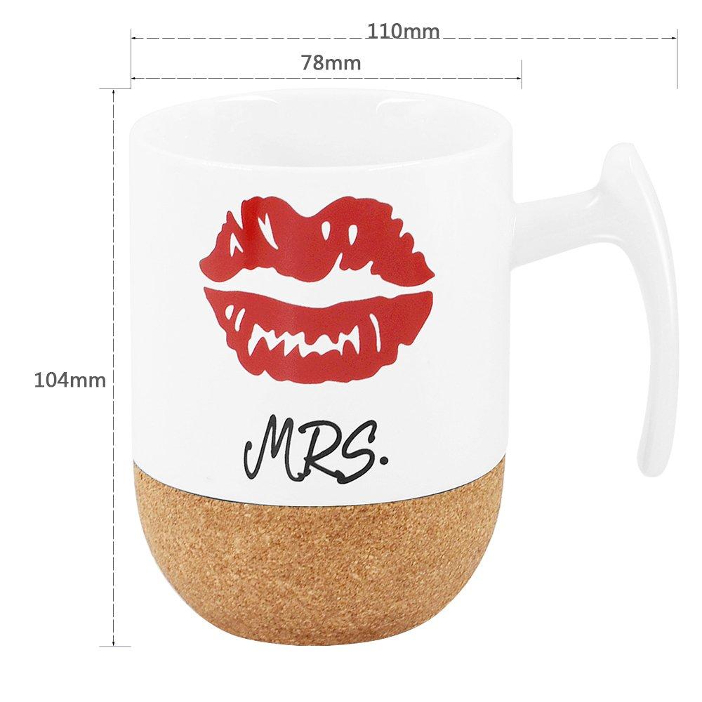 Pair of Espresso Gift for Wedding Set of with Cork Love-KANKEI Mugs, Weddings, Mr. & Mrs., Anniversary, 300ml, 2, White,