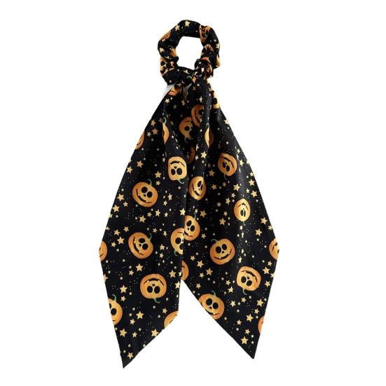 Halloween Ribbon Scrunchie Satin Scrunchies for Women, Funny Pumpkin Printed Elastic Hair Ties, Comfortable Band Soft Ponytail Holders, Decorative