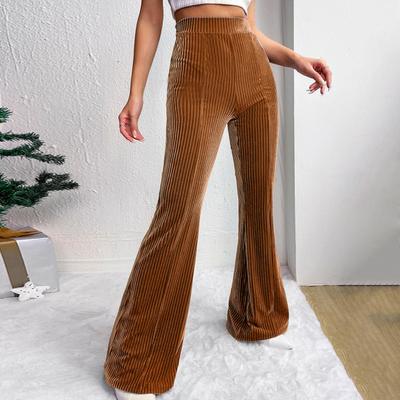 Cordhose für Damen, elastisch, hohe Taille, ausgestelltes Bein, lange Hose, einfarbig, Herbst/Winter, Freizeithose für den Alltag