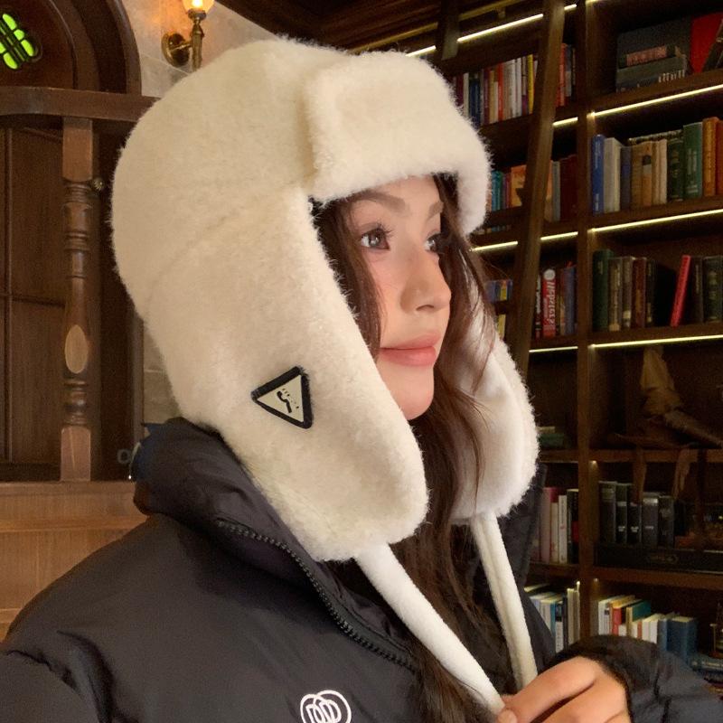 

Осенне-зимняя шапка женская вязаная шерстяная шапка флисовая теплая шапка-ушанка защита ушей шапка-авиатор One Size