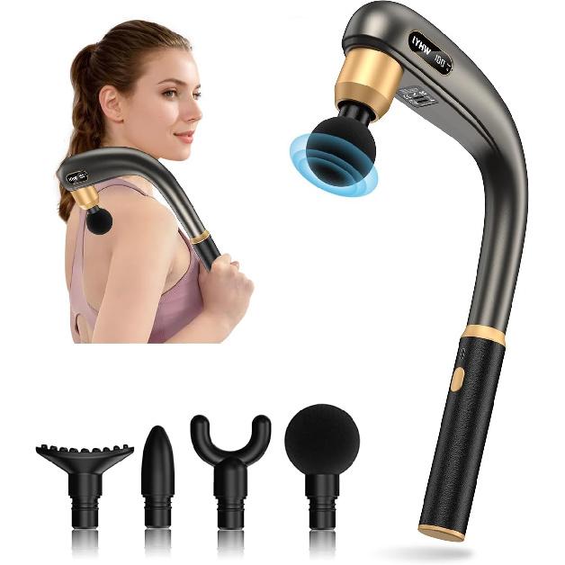 Massage Gun Deep Tissue with Extended Handle, 12MM Handheld Electric Back Muscle Massager for Pain Relief, Quiet Percussion Massage Gun with LED