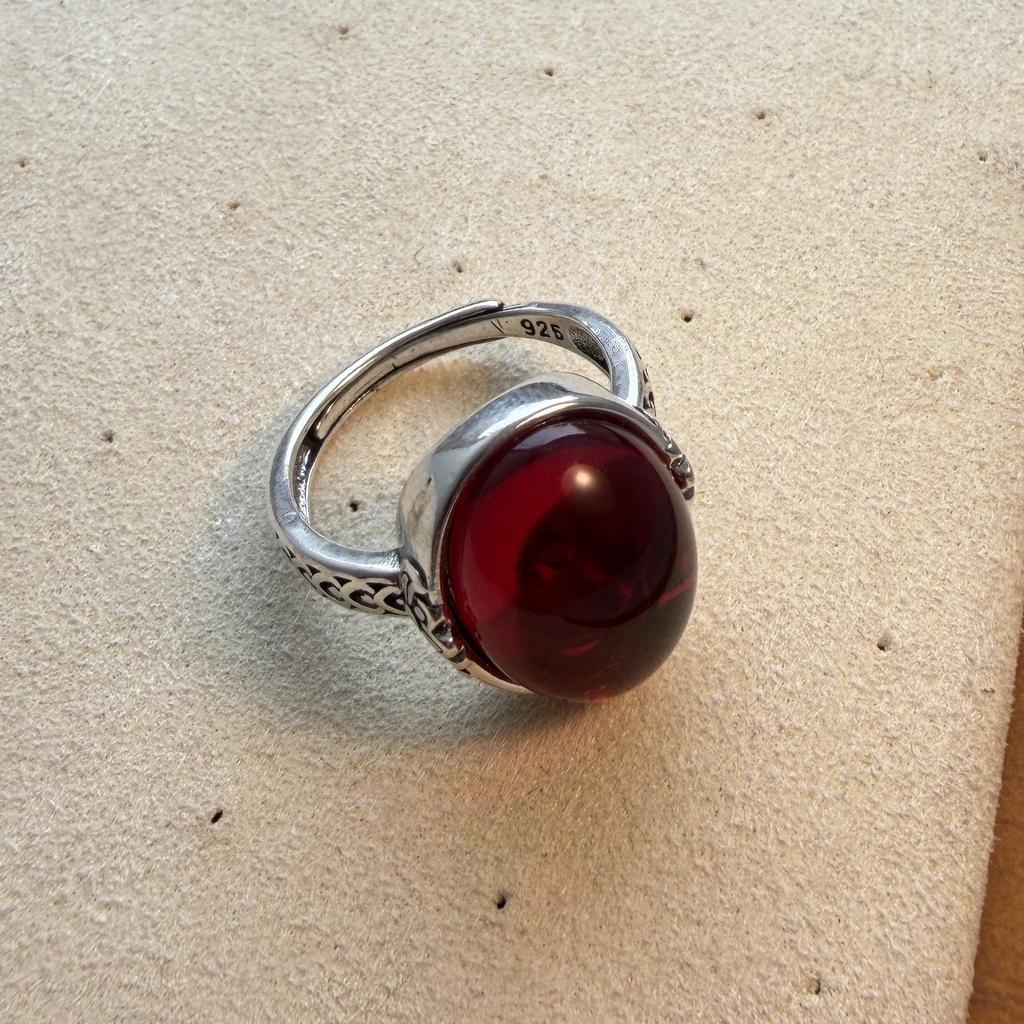 925 Sterling Silver Rings for Women Couple Minimalist Handmade Simple Red Big Stone Ring Fine Jewelry Gift Prevent Allergy
