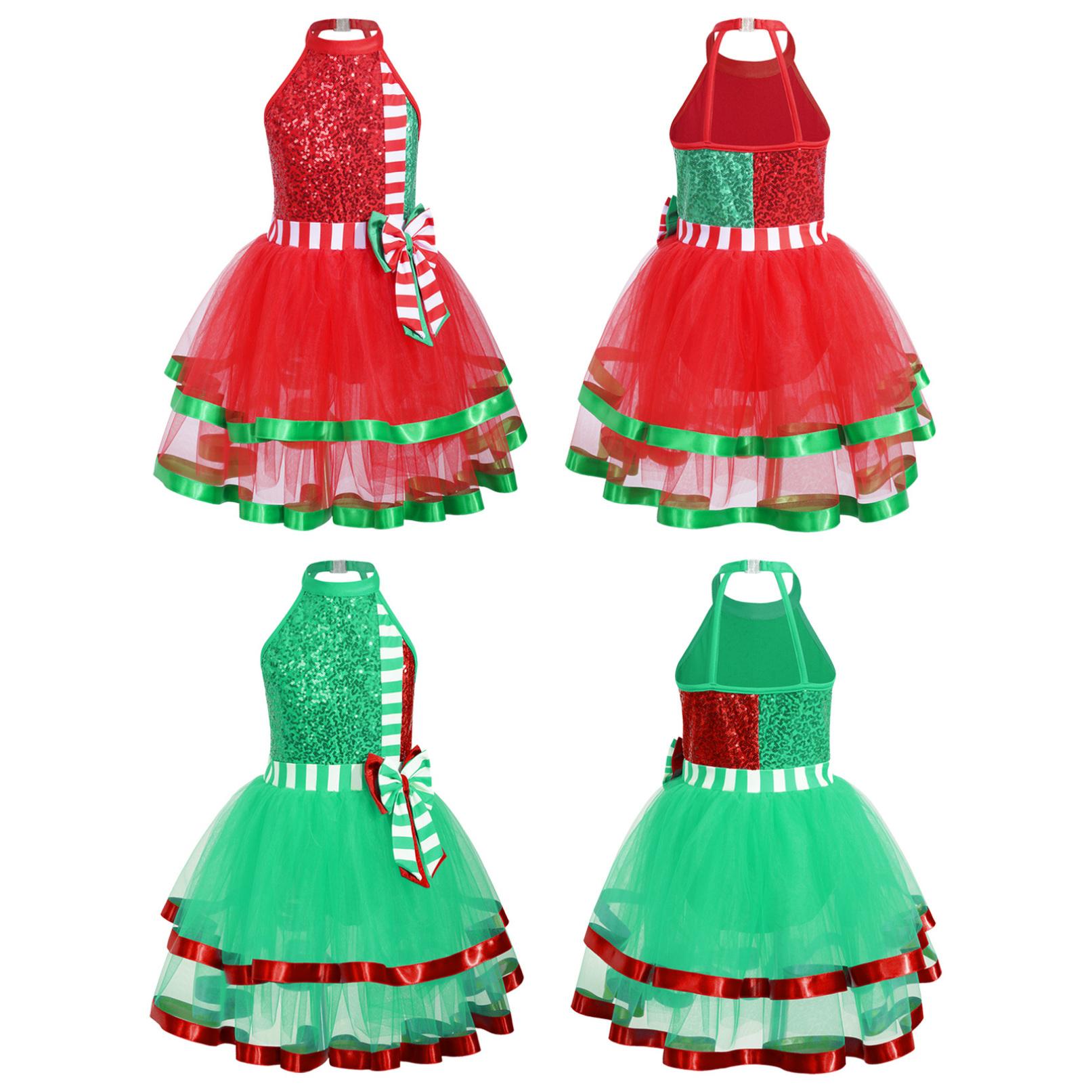 

Діти, дівчата, різдвяний костюм ельфа, паєтки, купальник, спідниця-пачка, балетне танцювальне фігурне катання на ковзанах, плаття для вистав 7-8 Years червоний