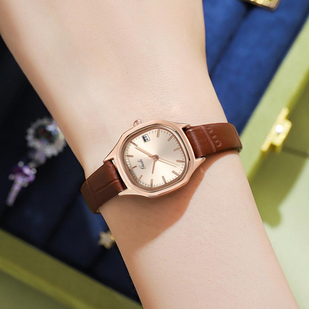 Ladies Niche Light Calendar Waterproof Light Luxury Simple Bamboo Pattern Leather Quartz Watch