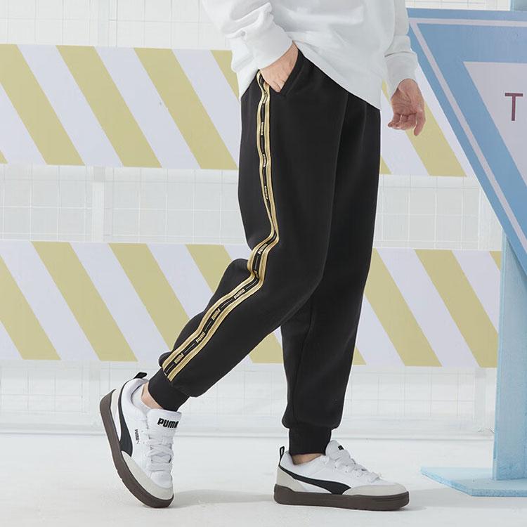 Puma Letter Gold Logo Print Breathable Retro Sports Joggers Men Joggers Black 628312-01