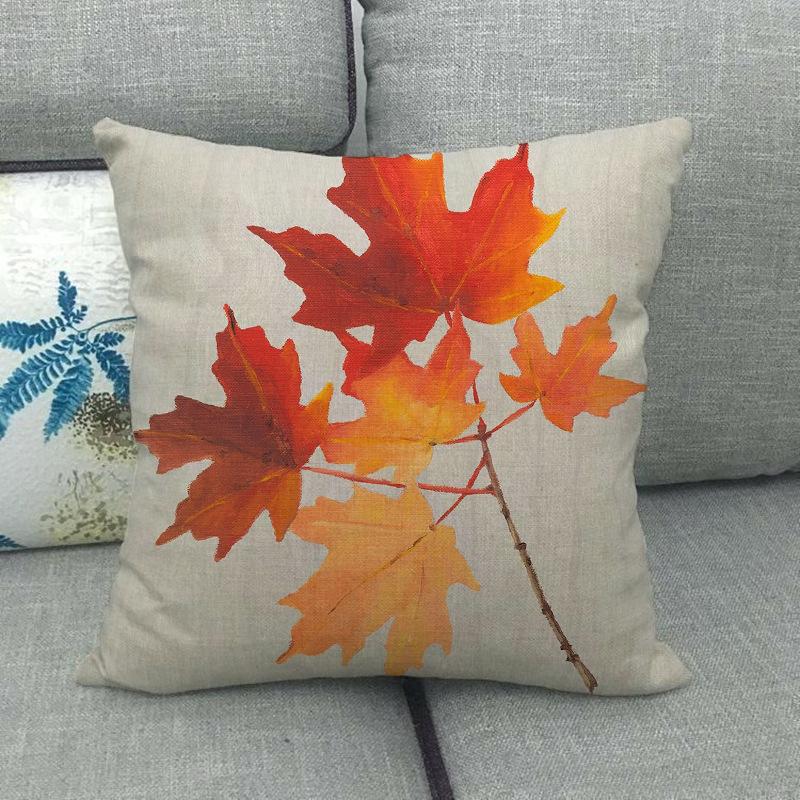 Autumn Maple Plants Digital Printing Short Plush Pillow Covers Decorative For Car Sofa Office Cushion Cover Home Goods