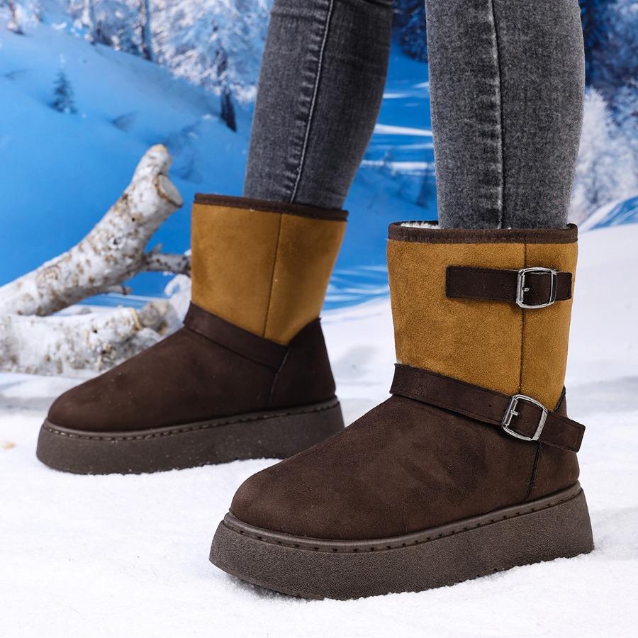 2025 Winter New Arrival Plus Size Warm Fashionable Color-Block Minimalist Slip-On Snow Boots