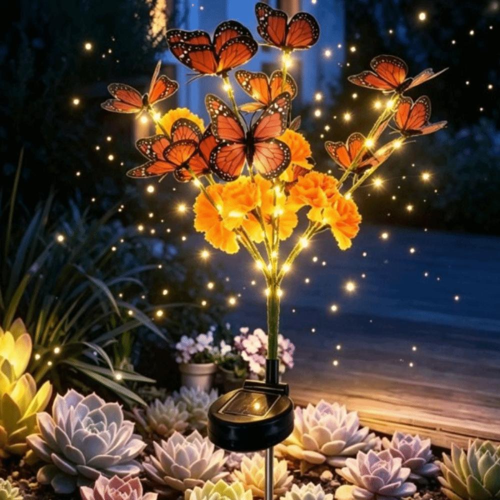 Simulated Flowers Butterfly Tree Stake Lights Artificial Marigold Shy Grass Lights Outdoor Garden