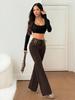 Pantalon évasé taille moyenne imprimé léopard euro-américain - Confortable, Tendance, Amincissant Vêtement décontracté Printemps/Été