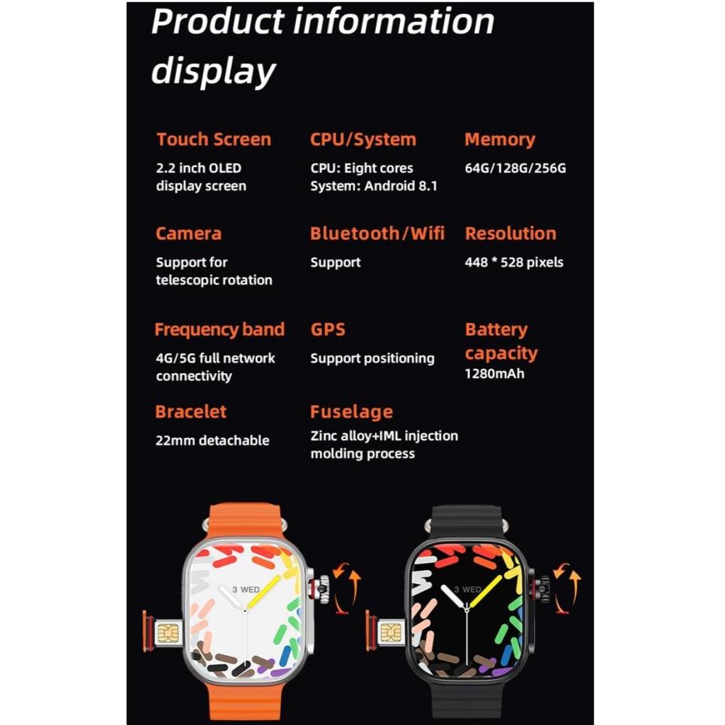 Chytré hodinky Rainbuvvy CDS9 LTE ​​4G 2GB+32GB Android Bluetooth vodotěsné hodinky Podpora sledování srdečního tepu Multisportovní režim GPS WIFI