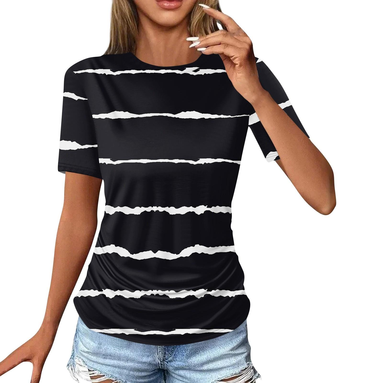 

Женские футболки, модные повседневные топы с круглым вырезом и коротким рукавом, туника с принтом M чёрный