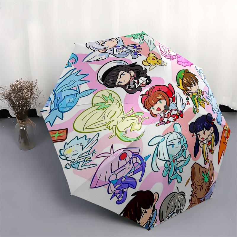 1 Stück Outdoor-Schirm mit Chibi-Charakteren | Automatisches Öffnen & Schließen | Tragbares 3-fach faltbares Design | 8-Speichen-Eisenrahmen | Perfektes Geschenk für Fans, Tra