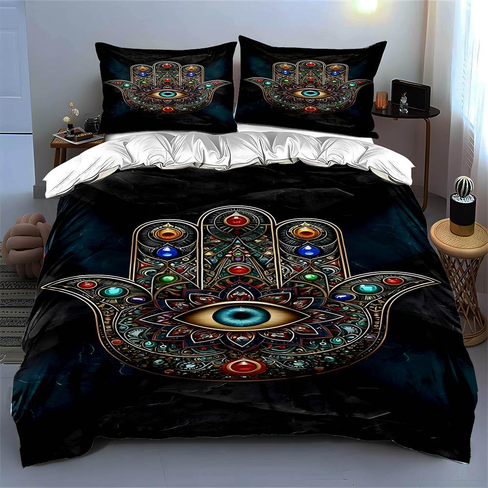 Colorful Hamsa Design Bedding Duvet Cover Sets Duvet Covers Pillowcases Gifts (1 * Duvet Cover 2 * Pillowcases, Without Duvet Insert)
